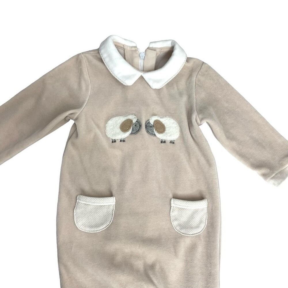 Mayoral velvet‎ footie pajama bodysuit Size 6-9M neutral beige sheep - Picture 4 of 10